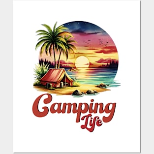 Camping life, tropical palm tree and  sunset design Posters and Art